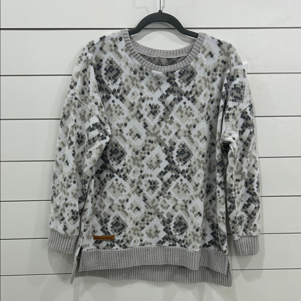 Simply Southern Gray and Cream Patterned Sweater